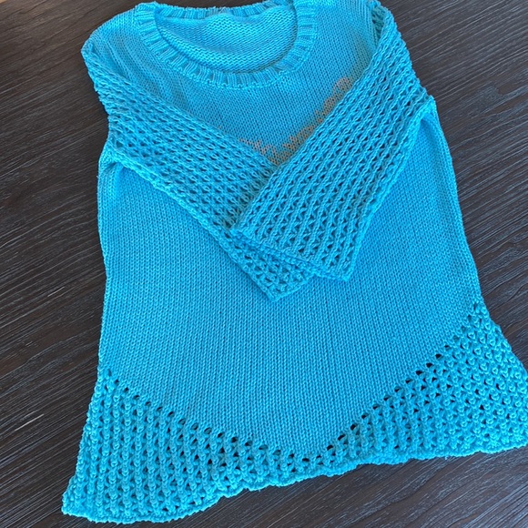 2/$20. Ladies crocheted sweater in size medium teal blue. - Picture 3 of 7